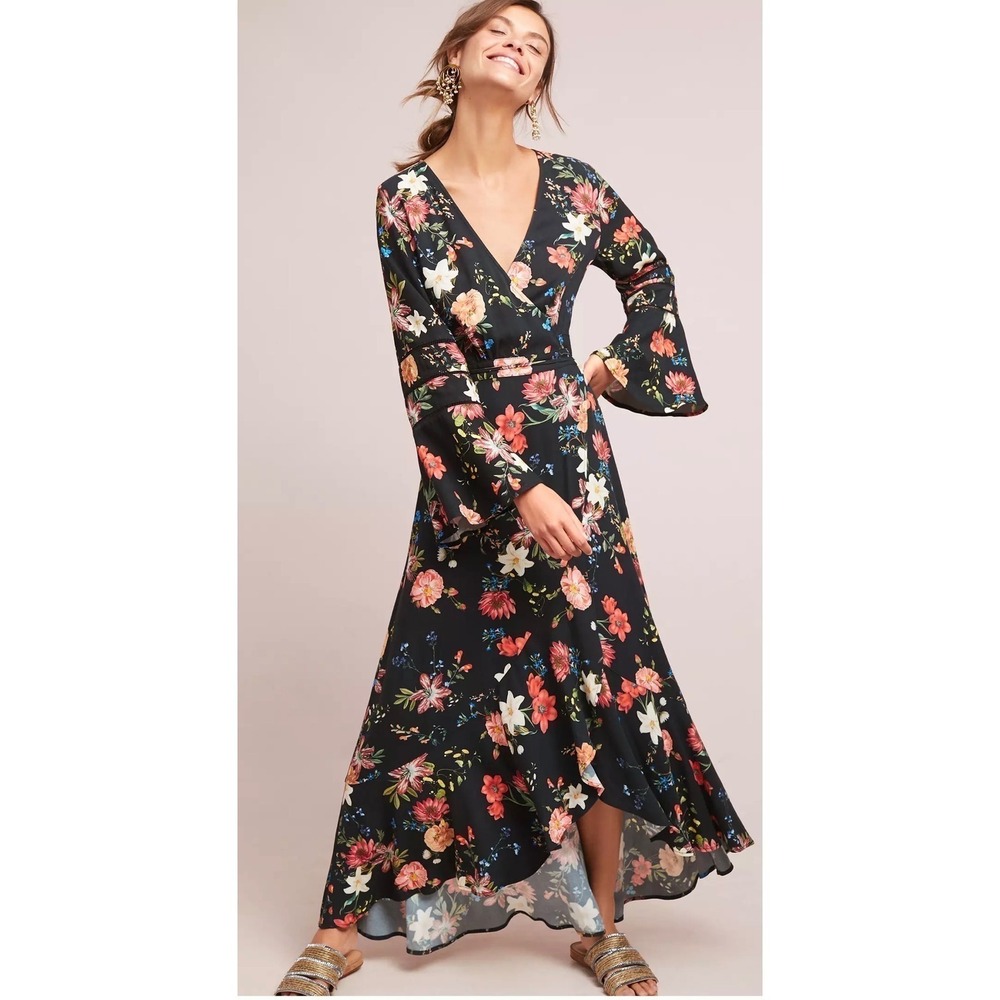 Farm Rio Floral Wrap Maxi Black Petite Small S oversized